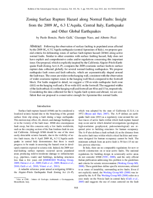 (PDF) Zoning Surface Rupture Hazard along Normal Faults: Insight from ...