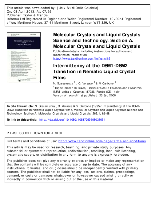 (PDF) Intermittency at the DSM1-DSM2 Transition in Nematic Liquid ...