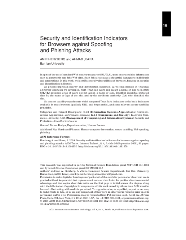(PDF) Security and identification indicators for browsers against ...