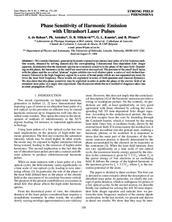 (PDF) Phase sensitivity of harmonic emission with ultrashort laser pulses