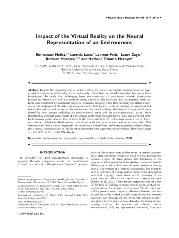 (PDF) Impact of the virtual reality on the neural representation of an ...
