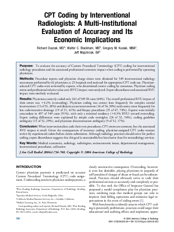 (PDF) CPT coding by interventional radiologists: A multi-institutional ...