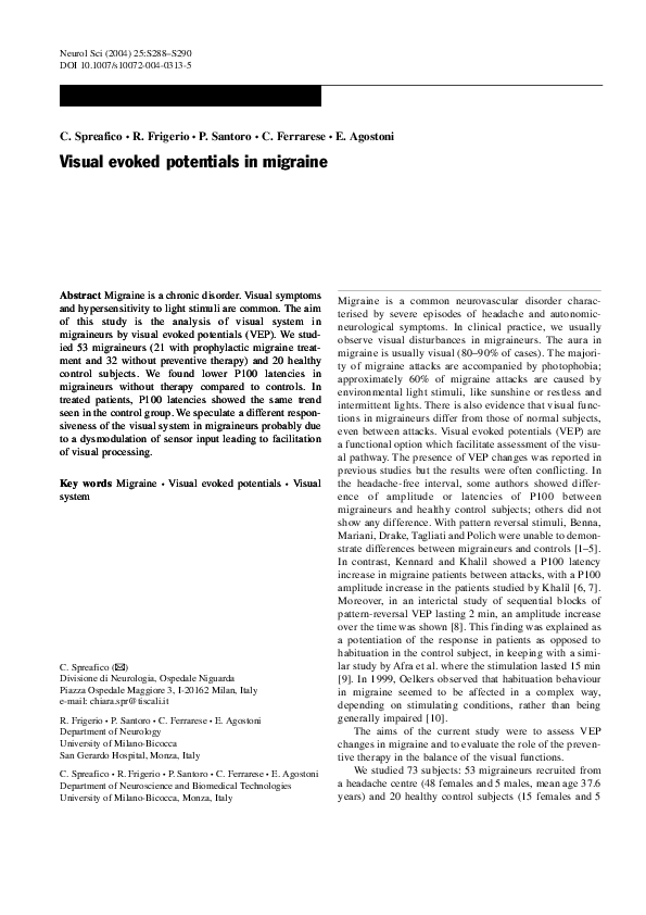 (PDF) Visual evoked potentials in migraine