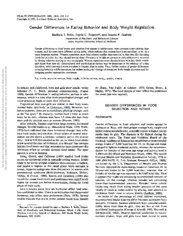 (PDF) Gender differences in eating behavior and body weight regulation