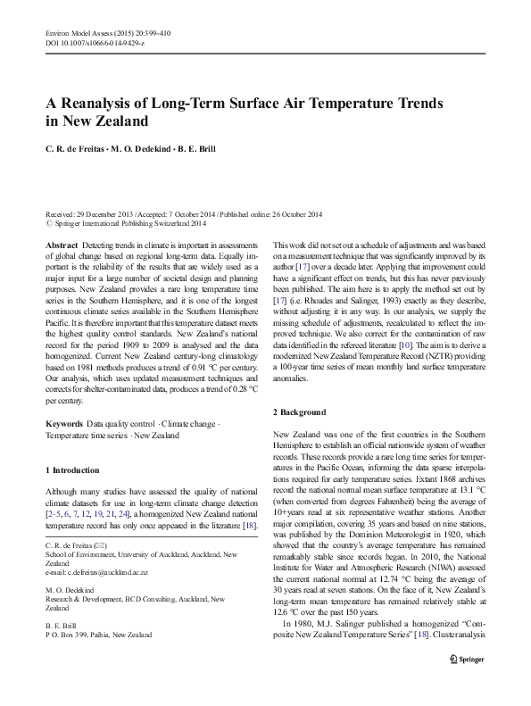(PDF) A Reanalysis of Long-Term Surface Air Temperature Trends in New ...