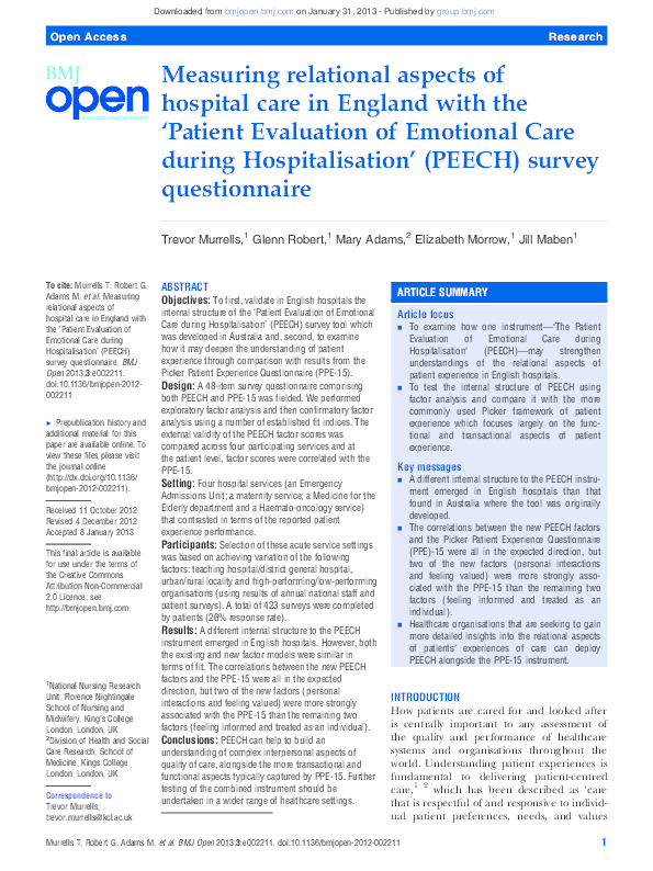 (PDF) Measuring relational aspects of hospital care in England with the ...