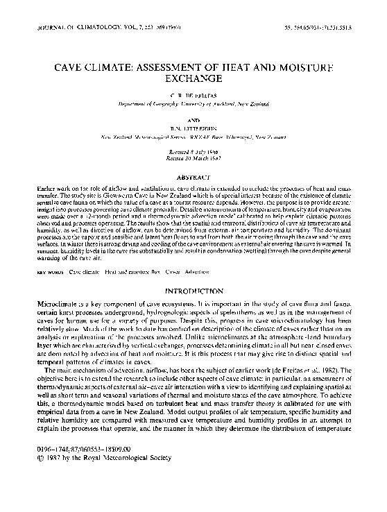 (PDF) Cave climate: assessment of heat and moisture exchange