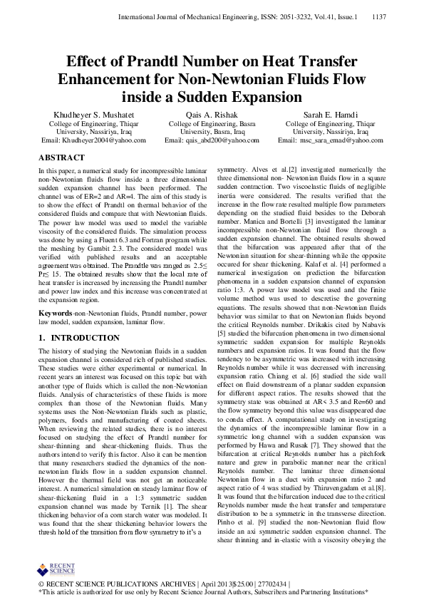 (PDF) Effect of Prandtl Number on Heat Transfer Enhancement for Non ...