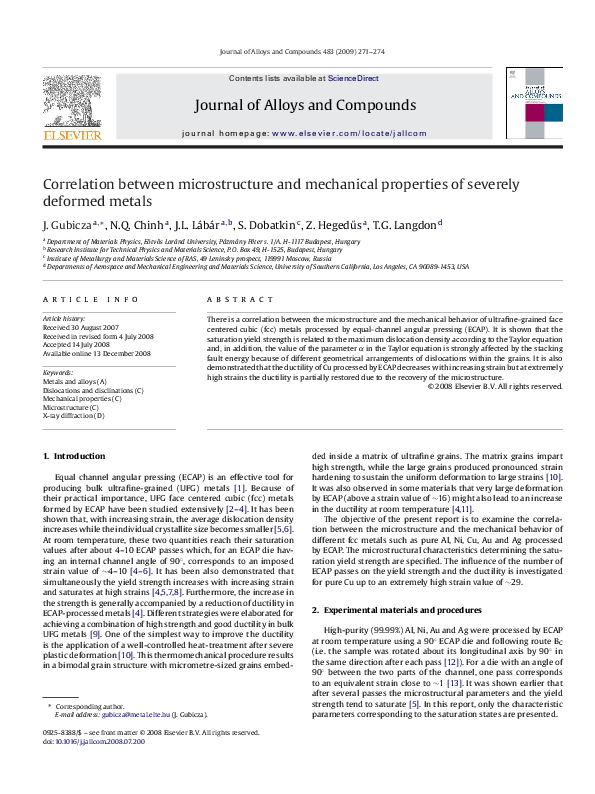 (PDF) Correlation between microstructure and mechanical properties of ...
