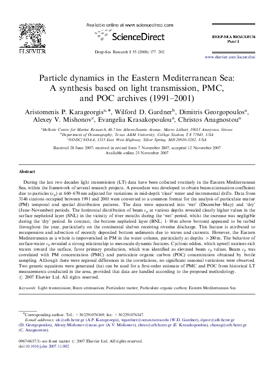 (PDF) Particle dynamics in the Eastern Mediterranean Sea: A synthesis ...
