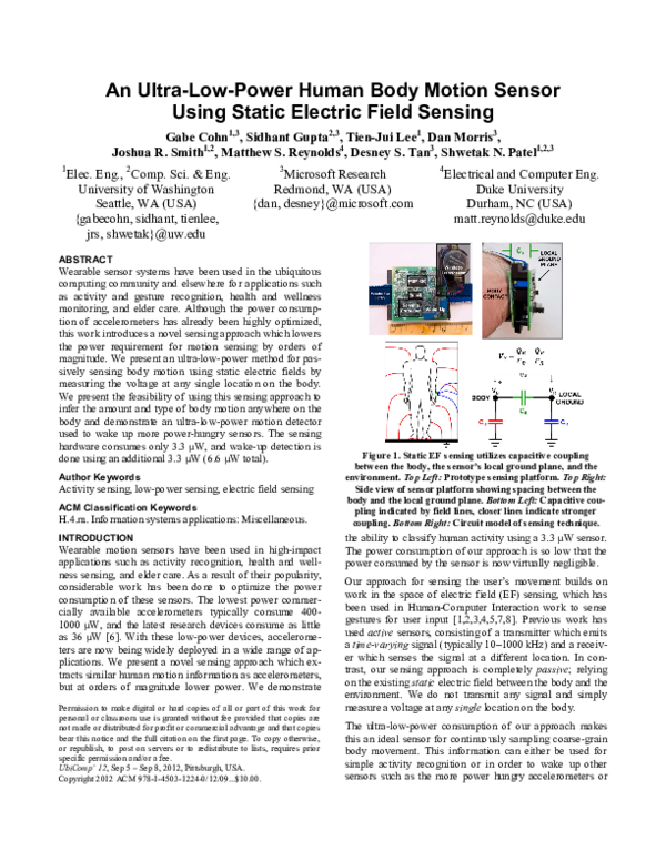 (PDF) An ultra-low-power human body motion sensor using static electric ...