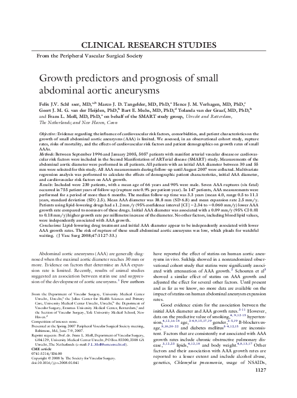(PDF) Growth predictors and prognosis of small abdominal aortic aneurysms