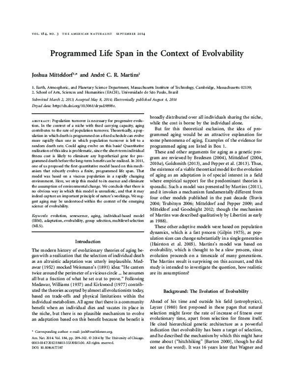 (PDF) Programmed Life Span in the Context of Evolvability