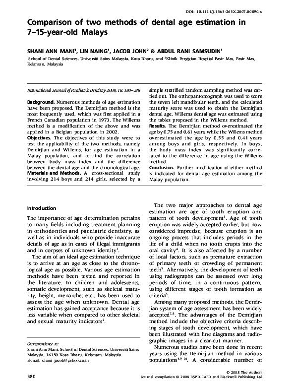 (PDF) Comparison of two methods of dental age estimation in 7-15-year ...