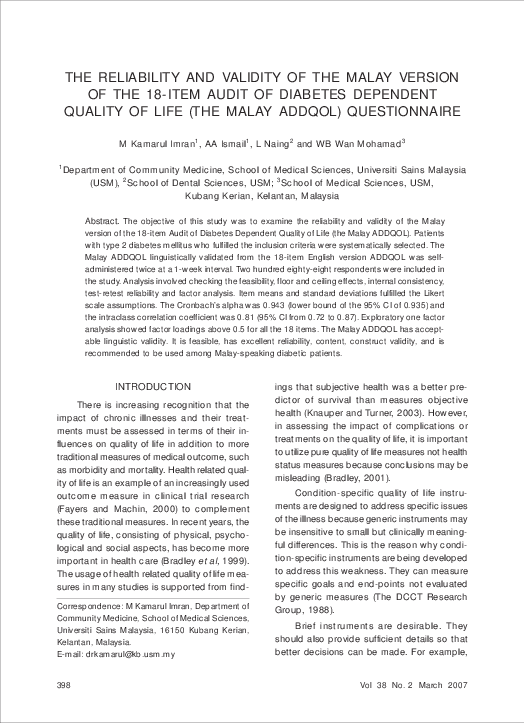 (PDF) The reliability and validity of the Malay version of the 18-item ...