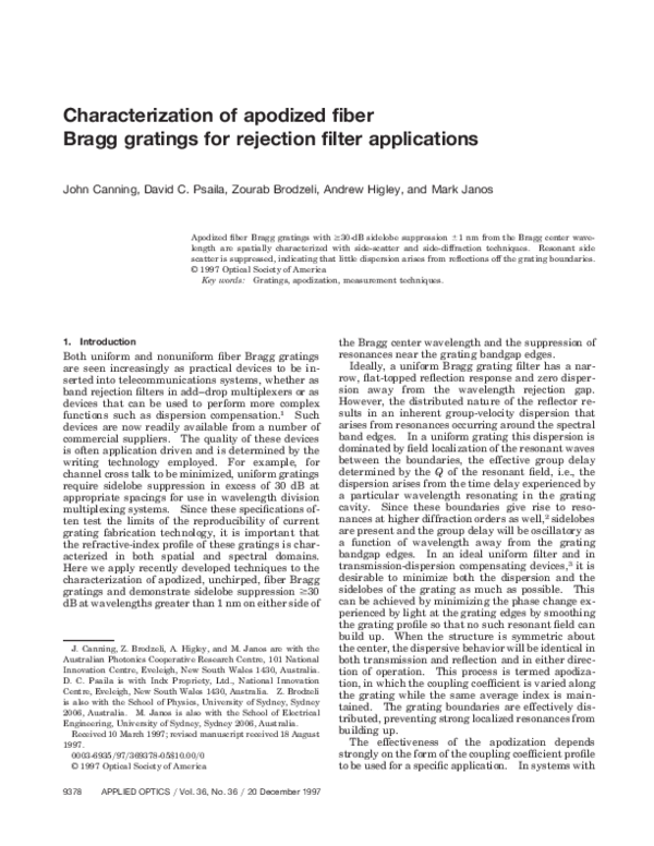 (PDF) Characterization of apodized fiber Bragg gratings for rejection ...