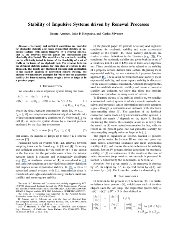 (PDF) Stability of impulsive systems driven by renewal processes