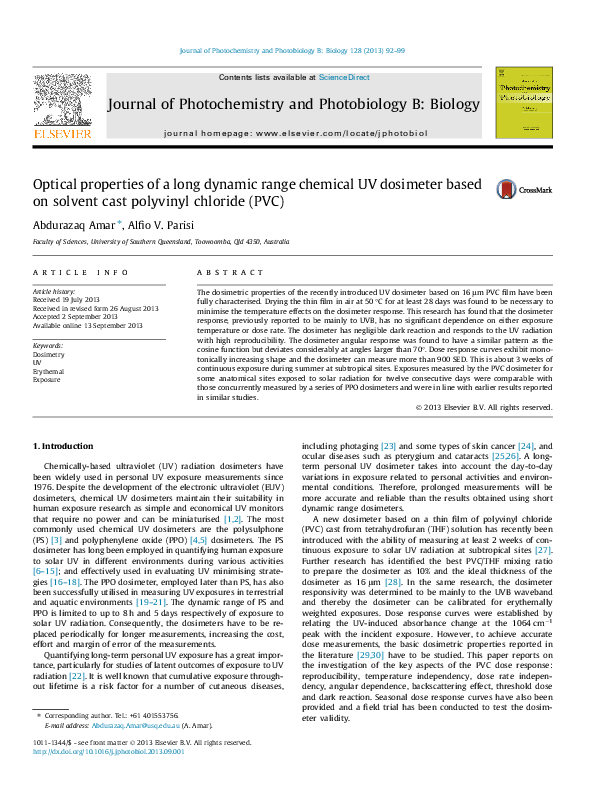 (PDF) Optical properties of a long dynamic range chemical UV dosimeter ...