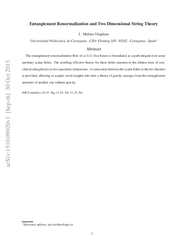 (PDF) Entanglement Renormalization and Two Dimensional String Theory