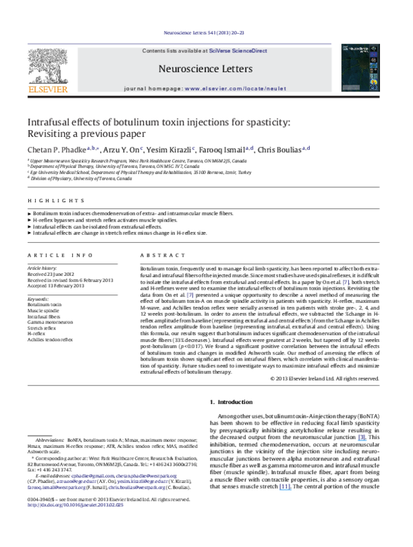 (PDF) Intrafusal effects of botulinum toxin injections for spasticity ...