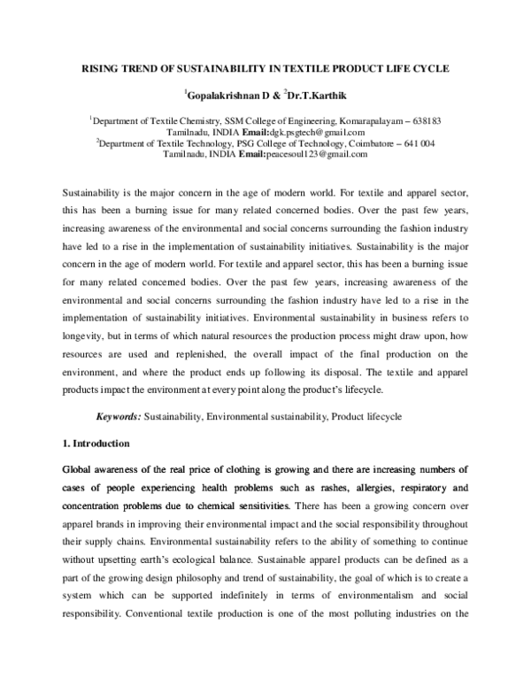 (PDF) RISING TREND OF SUSTAINABILITY IN TEXTILE PRODUCT LIFE CYCLE