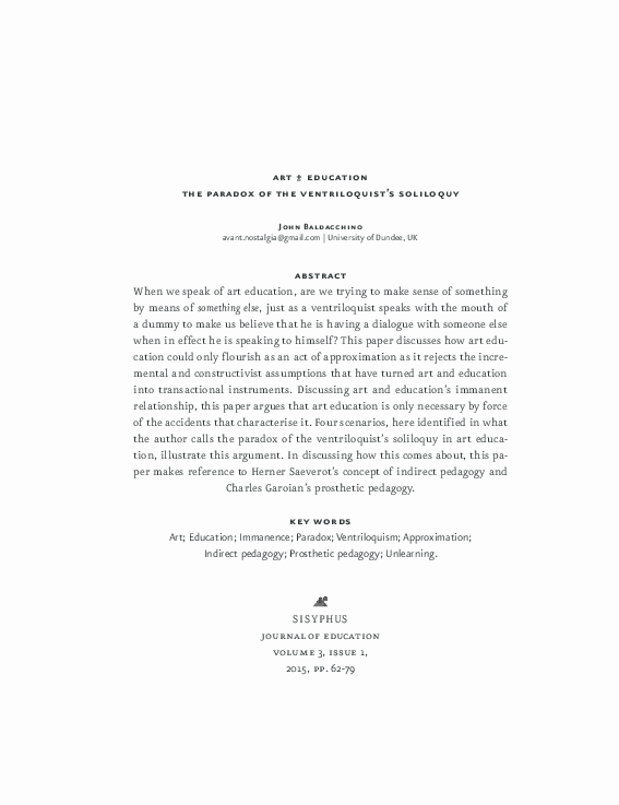 (PDF) Art ± Education The Paradox of the Ventriloquist’s Soliloquy