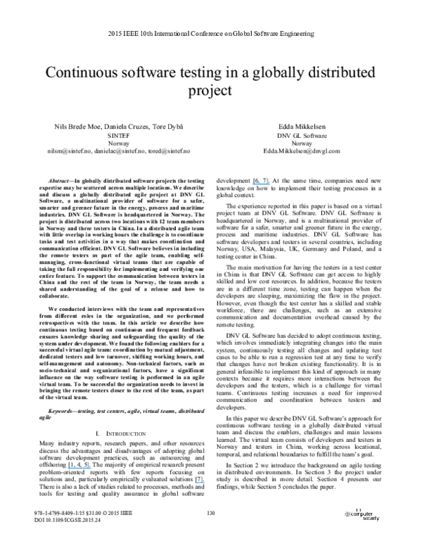 (PDF) Continuous Software Testing in a Globally Distributed Project