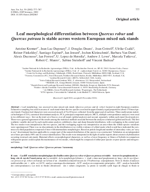 (PDF) Leaf morphological differentiation between Quercus robur and ...