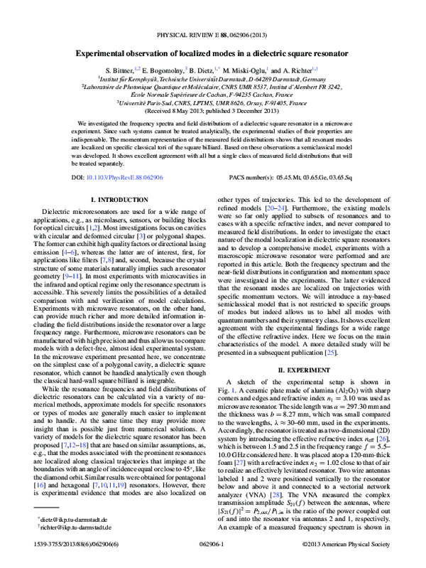 Experimental observation of localized modes in a dielectric square ...