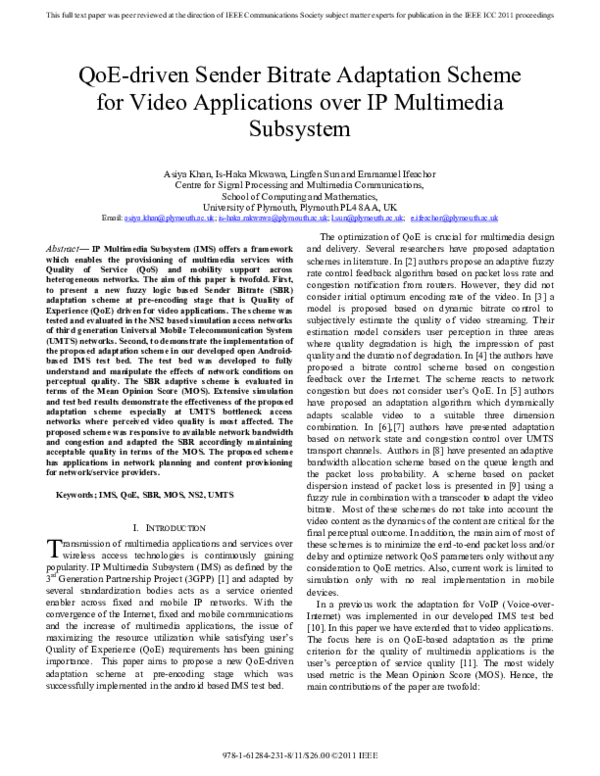 (PDF) QoE-Driven Sender Bitrate Adaptation Scheme for Video ...
