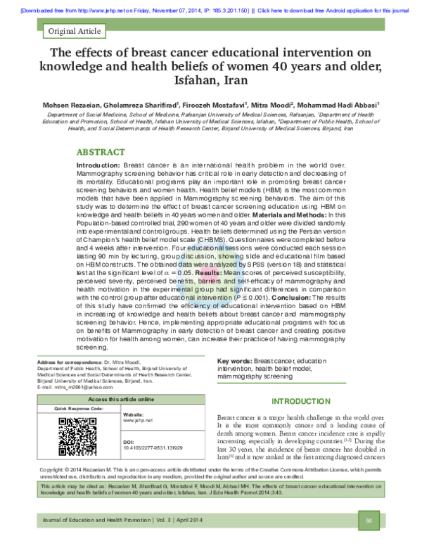 (PDF) The effects of breast cancer educational intervention on ...