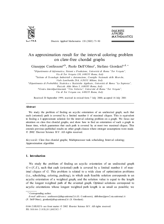 (PDF) An approximation result for the interval coloring problem on claw ...