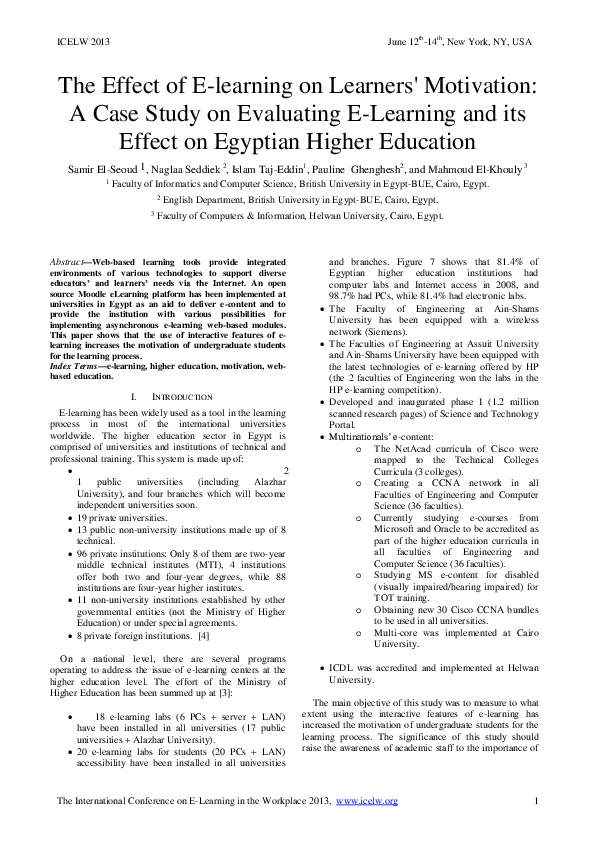 Pdf The Effect Of E Learning On Learners Motivation A Case Study On