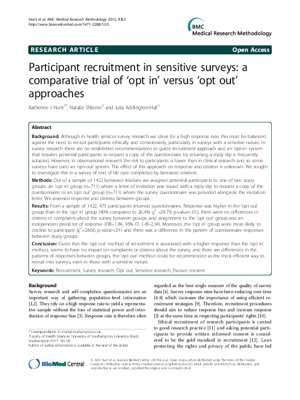 (PDF) Participant recruitment in sensitive surveys: a comparative trial ...