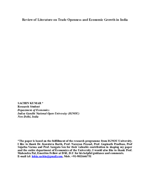 (DOC) Review of Literature on Trade Openness and Economic Growth in India
