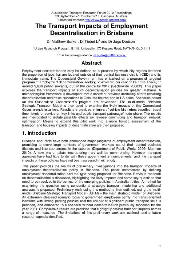(PDF) Exploring the impacts of employment decentralisation in brisbane