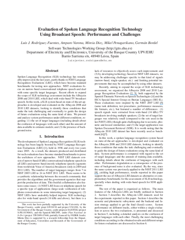 (PDF) Evaluation of Spoken Language Recognition Technology Using ...