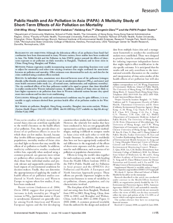(PDF) Public Health and Air Pollution in Asia