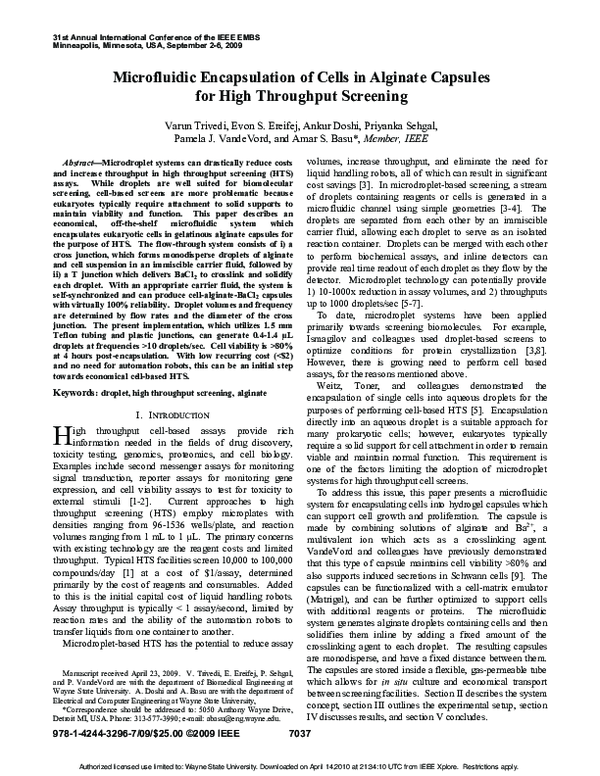 (PDF) Microfluidic encapsulation of cells in alginate capsules for high ...