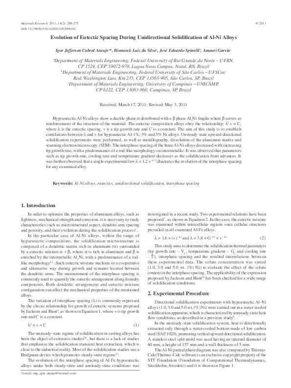 (PDF) Evolution of eutectic spacing during unidirectional ...