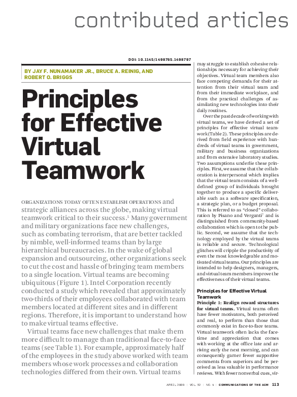 (PDF) Principles for effective virtual teamwork
