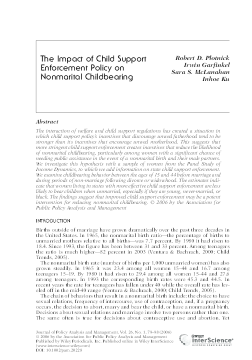  PDF The Impact Of Child Support Enforcement Policy On Nonmarital Childbearing Robert 