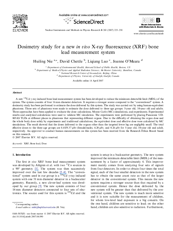 (PDF) Dosimetry study for a new in vivo Xray fluorescence (XRF) bone