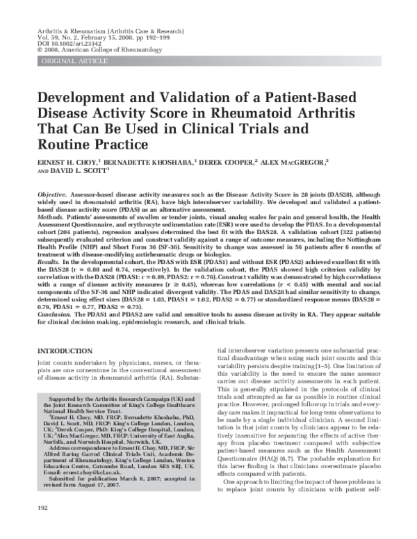 (PDF) Development and validation of a patient-based disease activity ...