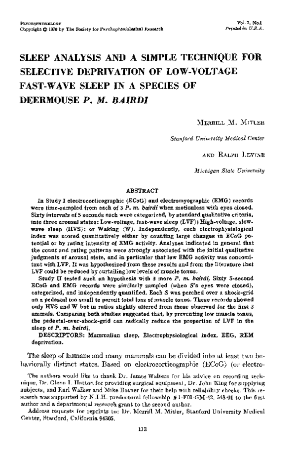 (PDF) Sleep analysis and a simple technique for selective deprivation ...