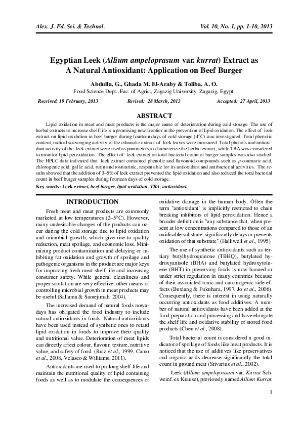 (PDF) Egyptian Leek (Allium ampeloprasum var. kurrat) Extract as A ...