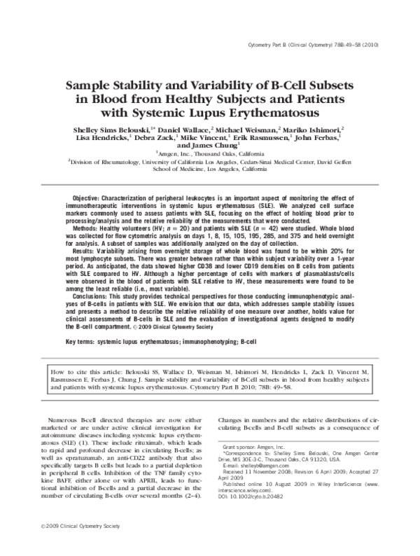 (PDF) Sample stability and variability of B-cell subsets in blood from ...
