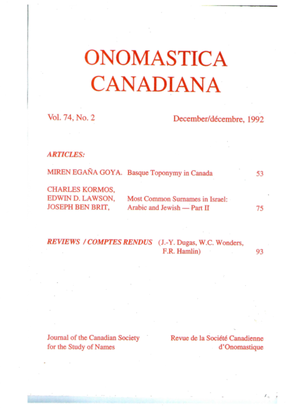(PDF) Basque toponymy in Canada