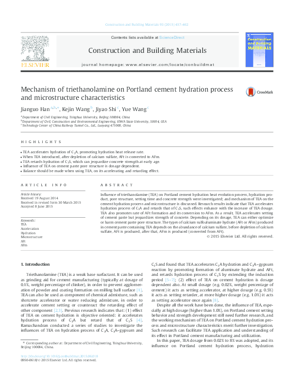 (PDF) Mechanism of triethanolamine on Portland cement hydration process ...