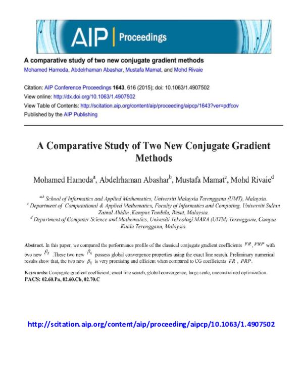 (PDF) A Comparative Study of Two New Conjugate Gradient Methods